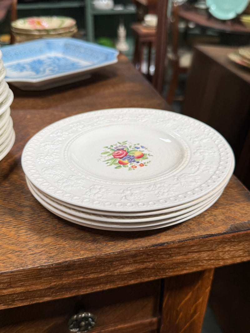 Wedgwood “Mayfair” Saucers on the Embossed Wellesley Shape, Made in England, c. 1934–1950 (Set of 5)