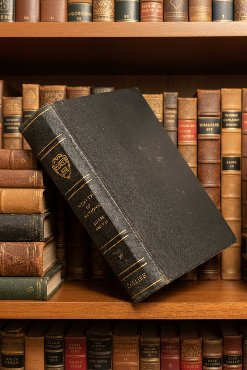 Vintage book with gold embossed text on a wooden surface