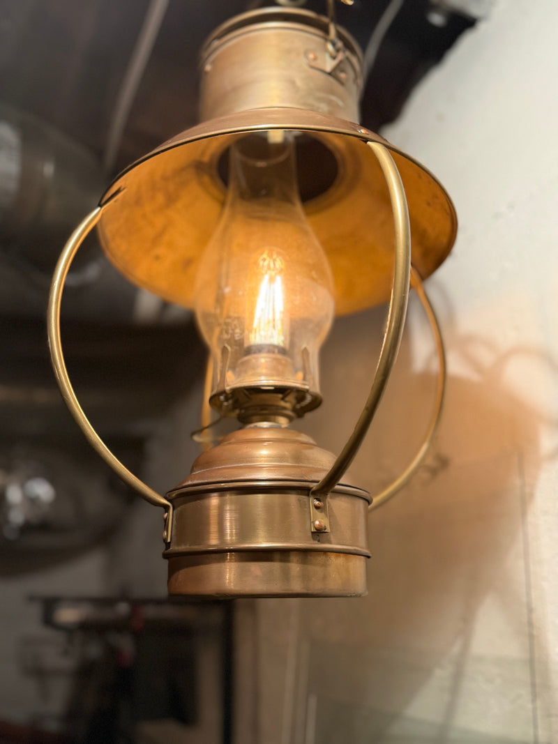 Antique Brass Hanging Lantern with Dimmer, c. 1890s–1910s