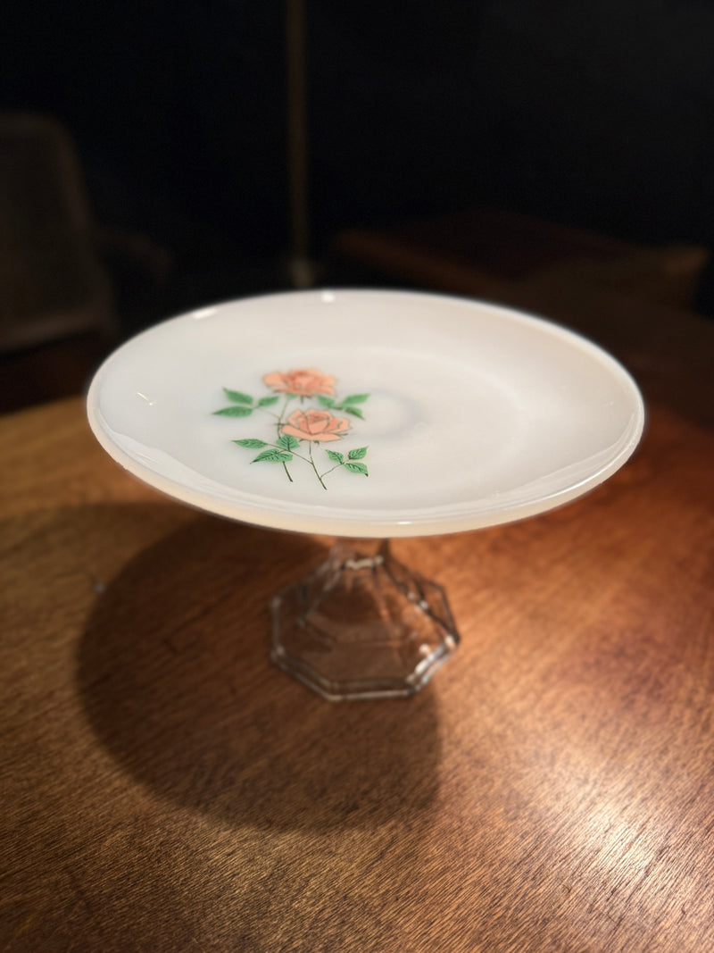 Milk Glass Pedestal Compote with Rose Motif, c. 1940–1955