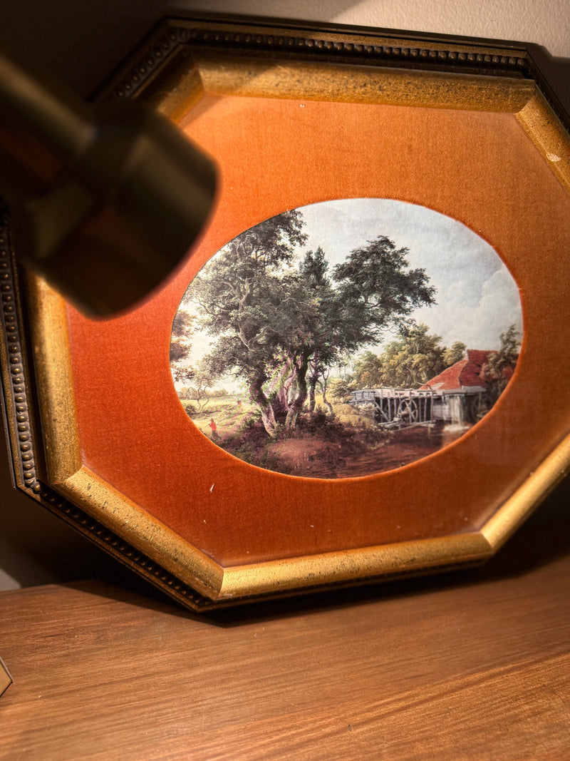 Antique Octagonal Gilt Frame with Oval Pastoral Landscape, c. late 19th–early 20th century (1880–1910)