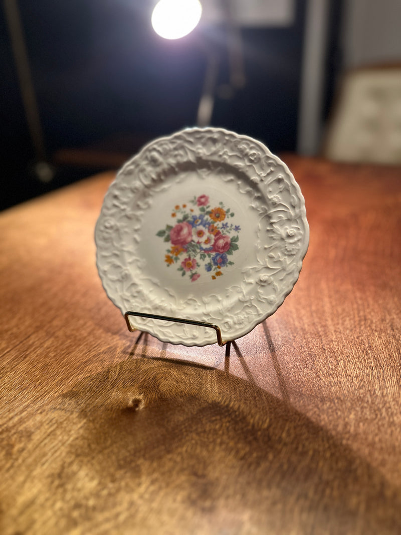 Vintage Pope-Gosser Embossed Floral Porcelain Plate, c. 1940s–1950s