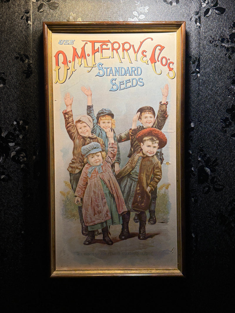 All Hands Up for Ferry’s Standard Seeds! — Original 1891 D.M. Ferry & Co. Advertising Lithograph