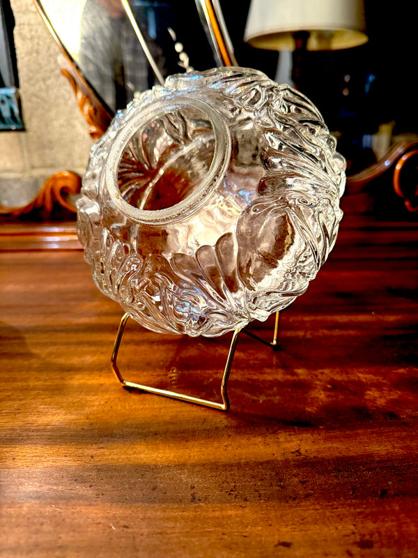 Anchor Hocking Pressed-Glass Rose Bowl (c. 1930s–1950s) — Leaf & Petal Swirl Pattern, Clear Sculptural Glass