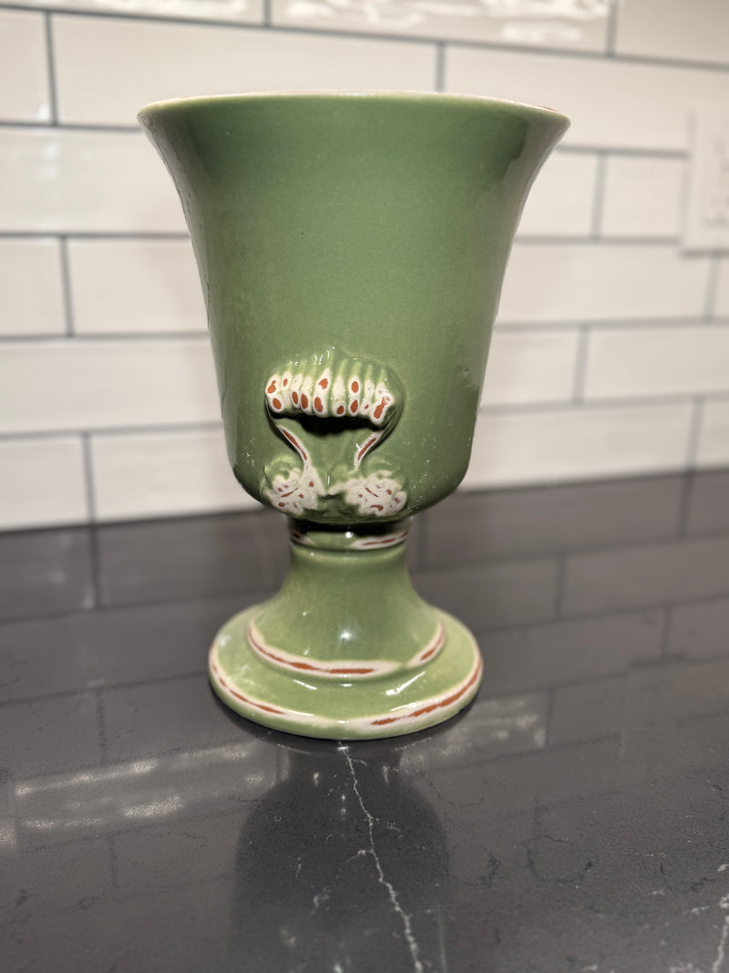 Early 20th-Century Green Crackle-Glazed Ceramic Vase with Foliate Relief
