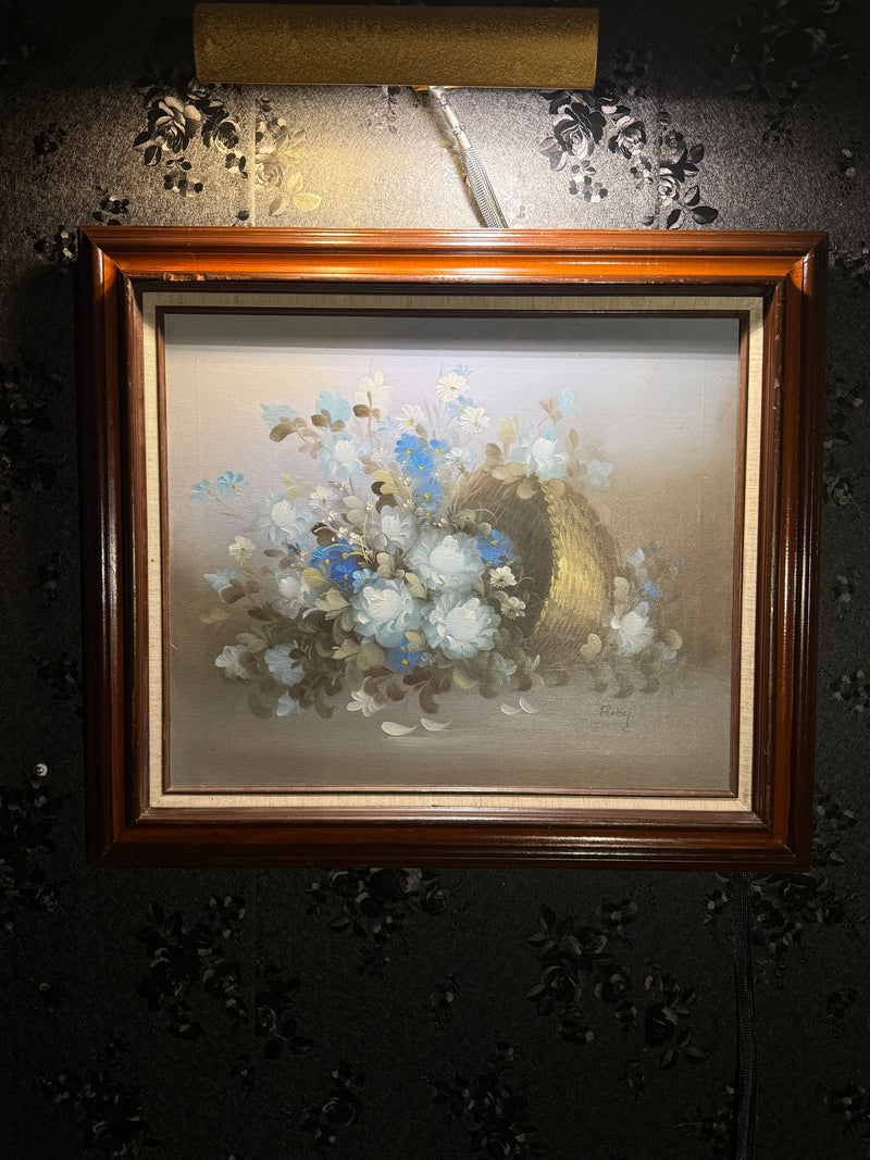 “Floral Still Life with Basket” — María Rossy (Spanish, 1922–1978), Oil on Canvas, c.1955–1970