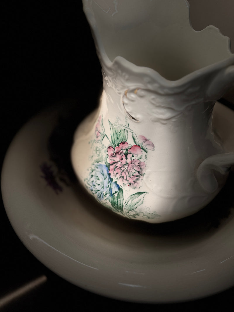 Late 19th–Early 20th Century Floral Ironstone Pitcher &; Bowl Set (English or American, c. 1890–1910)