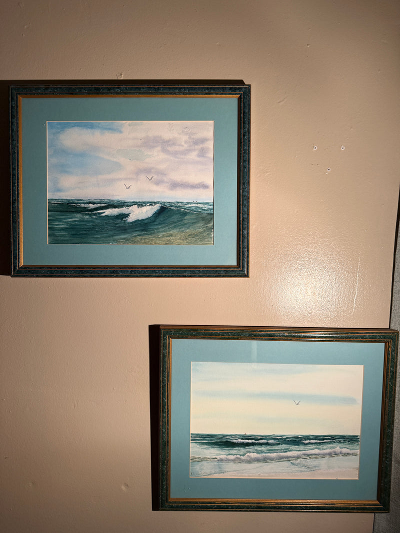 Pair of Coastal Seascape Watercolors by Charlotte Bancheri Milligan (1936–2017), Signed and Dated 1993