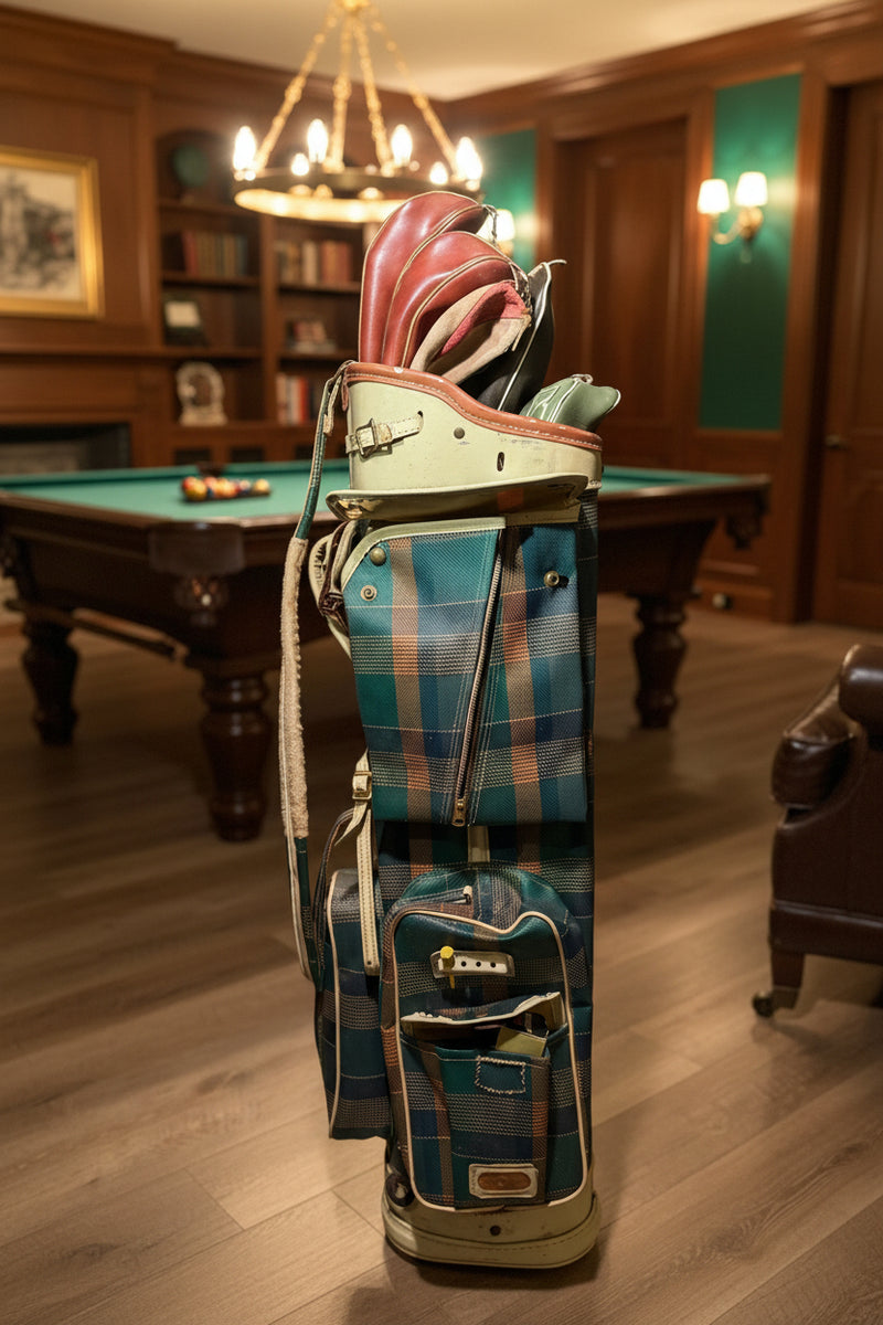 Post-War Spalding Plaid Golf Bag with Leather Headcovers and Club Ephemera, c. 1948–1955