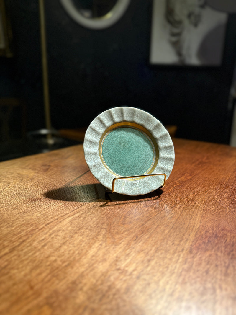Royal Copenhagen Plate with Intentional Craquelure Glaze and Celadon Center, Denmark (c. 1915–1930)