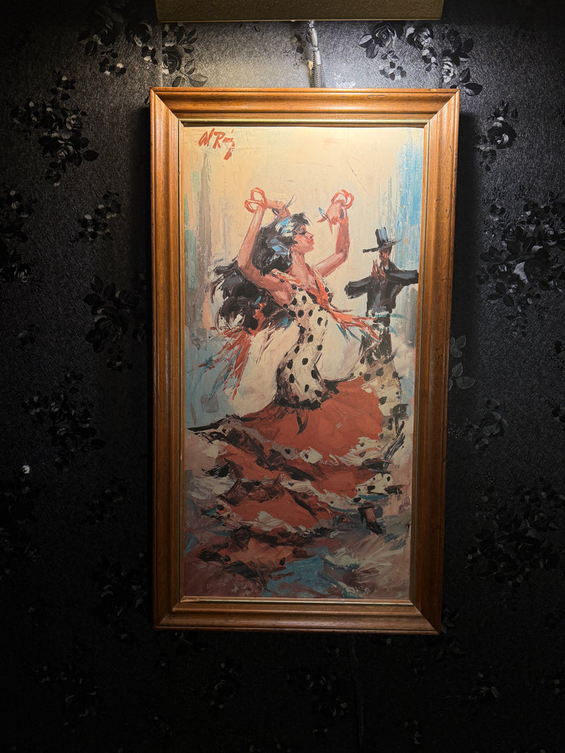 “The Flamenco Dancer in Red” — Manuel Royo (Spanish, 1934–1997), Oil on Canvas, c.1960s–1970s