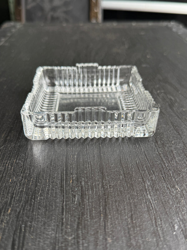 Vintage Ribbed Pressed Glass Square Ashtray, Four Rests, c. 1950–1975