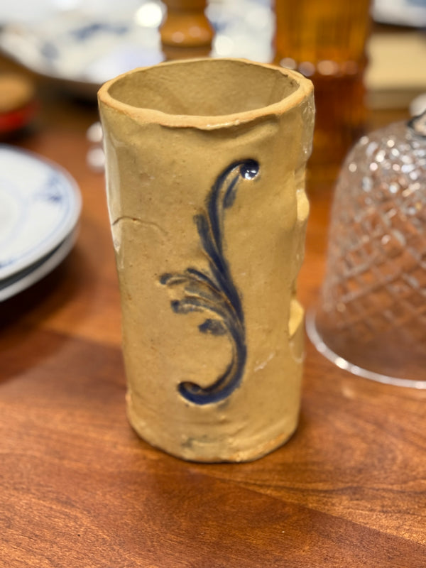 Vintage Pierced Studio Stoneware Vase, Cobalt Brushwork, c. 1975–2005