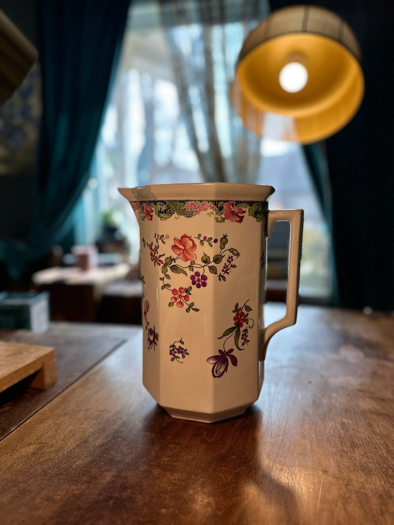 Victorian Burgess & Leigh Floral Transferware Pitcher – English Staffordshire Jug (c 1890-1910)