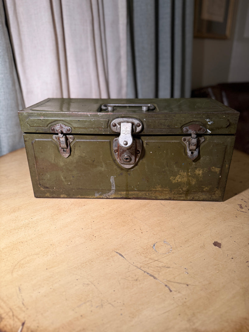 Vintage CLIMAX Military Steel Field Box c. 1940s Olive Drab Storage Chest