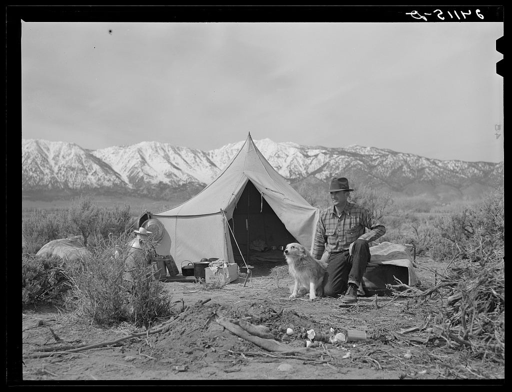 Basque sheepherder camped on the range, Dangberg Ranch, Douglas County, Nevada, photographed by Arthur Rothstein, March 1940
