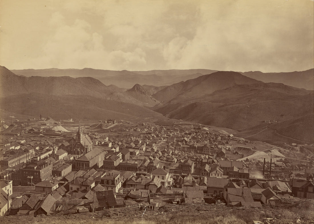 Carleton Watkins, Virginia City, Nevada, albumen silver print, 1875: the Comstock town at the top of the climb (public domain)