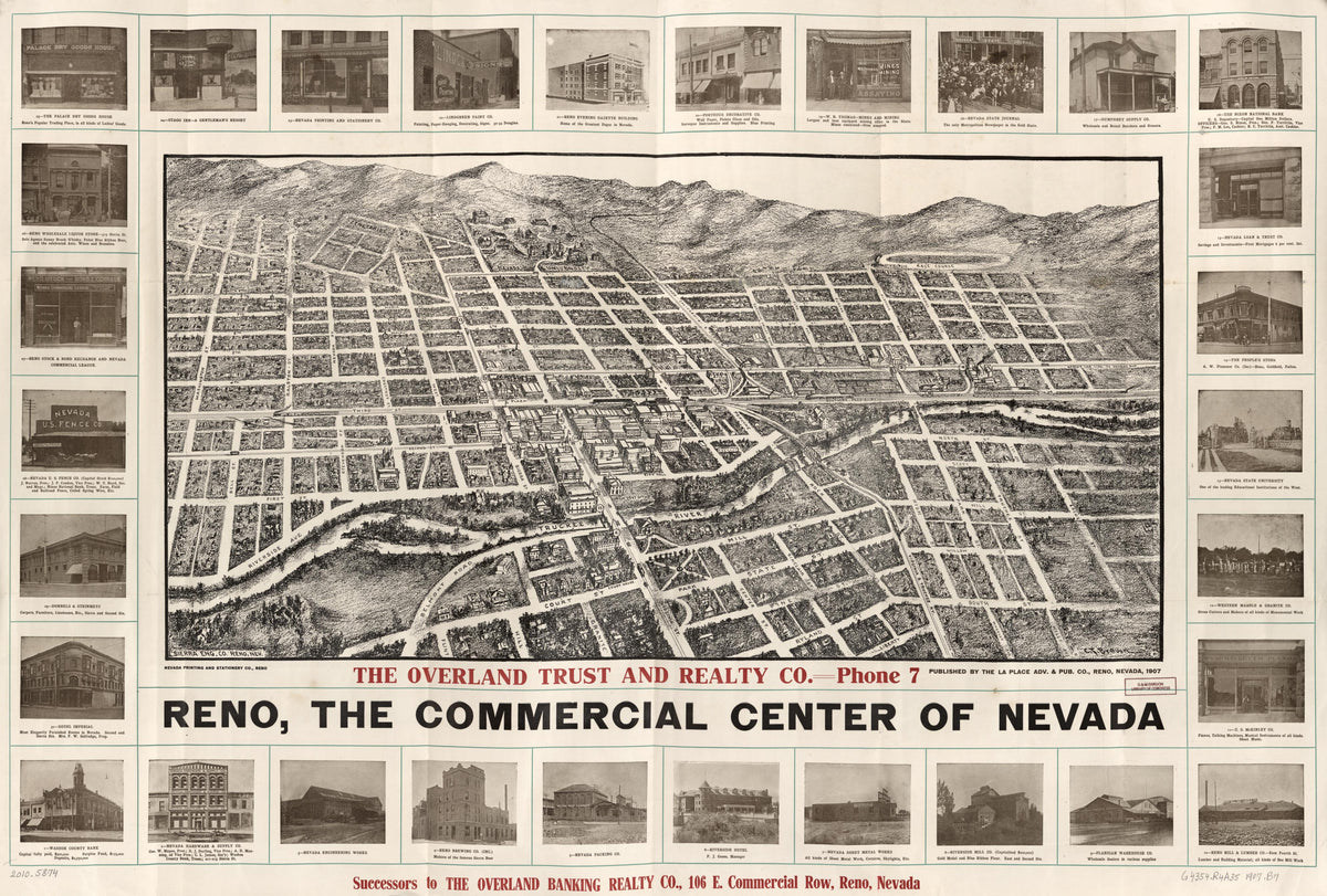 Reno, the Commercial Center of Nevada, 1907 bird's-eye view of the city drawn by Grafton Tyler Brown, Library of Congress