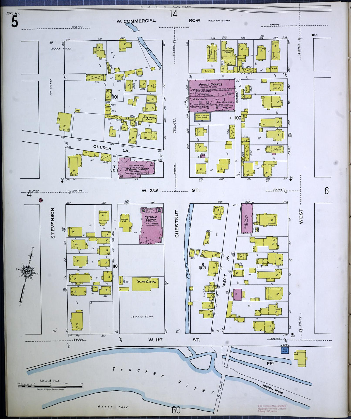 Sanborn fire insurance map of Reno, Nevada, 1918, sheet 5: West Second Street, Commercial Row and Douglas Alley, Library of Congress