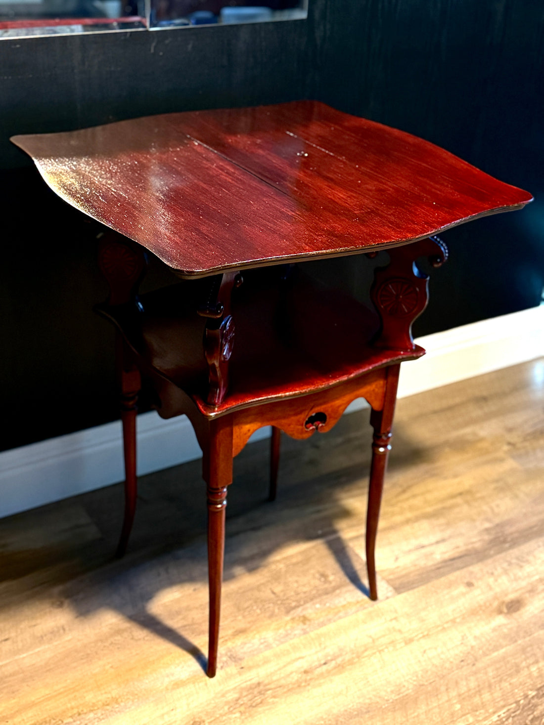 Edwardian sunburst two-tier parlor table — a characterful estate-sale-style find