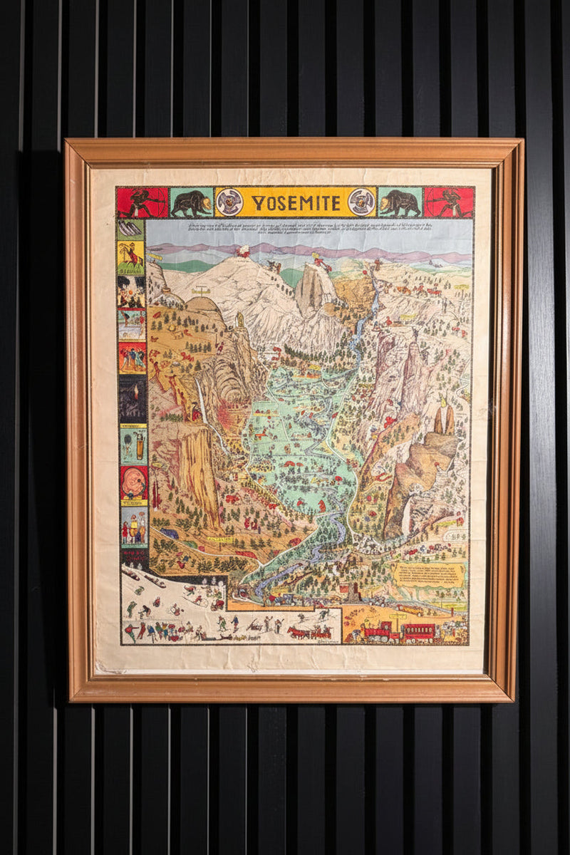 1931 Jo Mora Yosemite Pictorial Map – Vintage National Park Illustration | H.S. Crocker Print