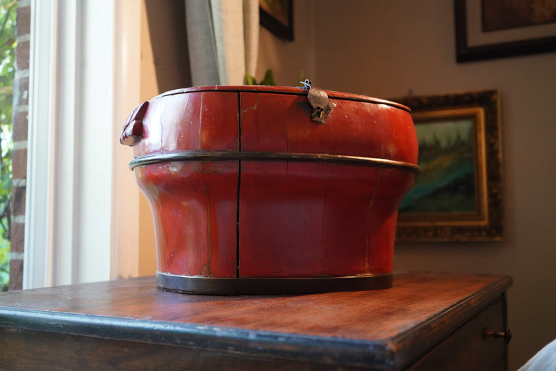 Late Qing Chinese Red Lacquered Wedding Food Basket, c. 1880–1915