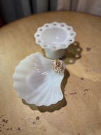 Vintage Milk Glass Pedestal Dish & Shell Tray Set (c. 1940s–1960s)