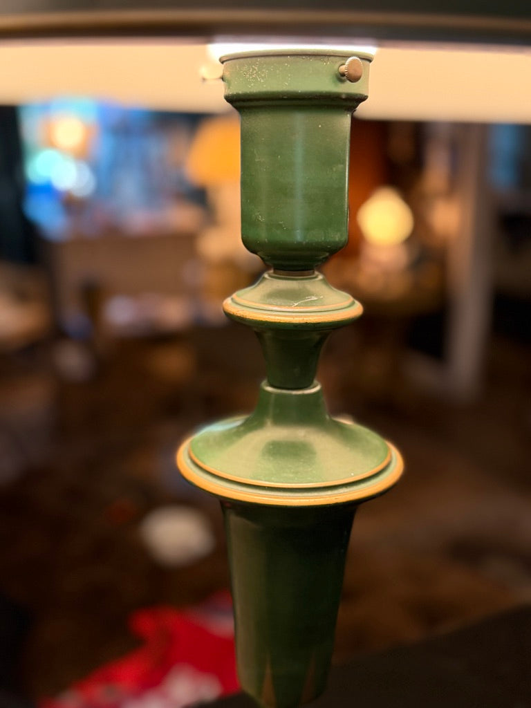 Vintage Emerald Green Toleware Table Lamp with Metal Shade, c. 1950s