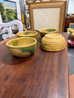 Vintage Japanese Amber Green Drip Glaze Bowls, Set of 4, c. 1925–1955