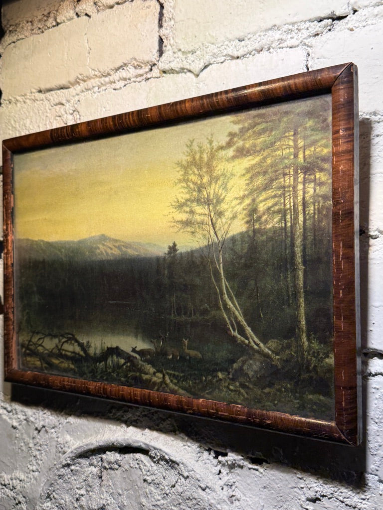 Antique American Tonalist Landscape Print with Deer c.1895–1915