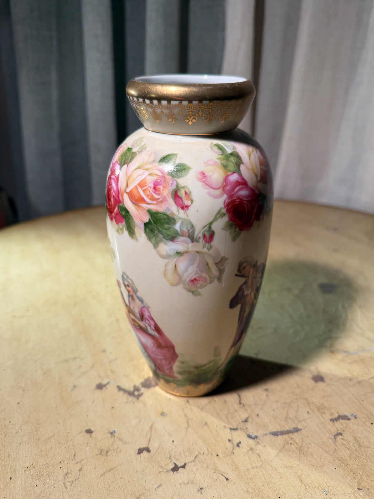 Antique German Hand Painted Romantic Porcelain Vase