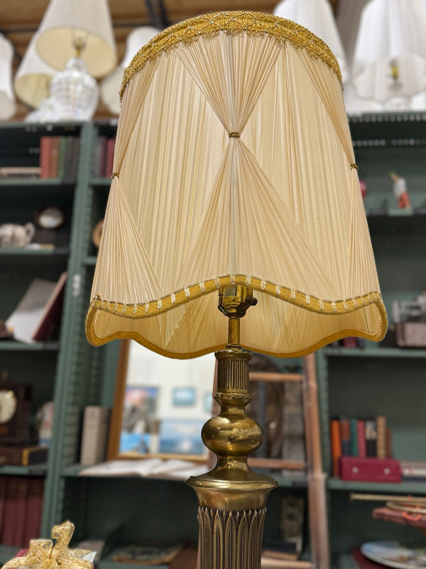 Vintage Cast Brass Neoclassical Table Lamp, Silk Shade, c. 1950–1975