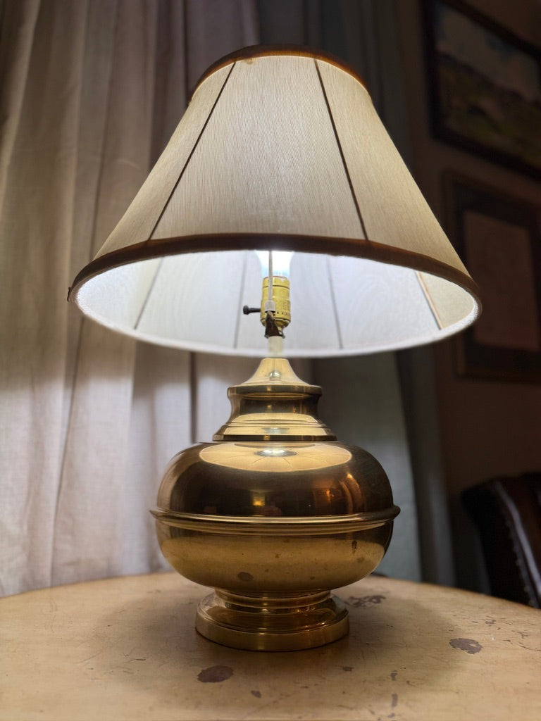 Mid-Century Stiffel Brass Table Lamp c.1960 – Polished Spun Brass Baluster Base with Parchment Shade