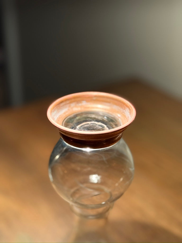 Hand-Blown Glass Bud Vase with Acid-Etched Motif & Solid Brass Base, c. 1920s–1940s