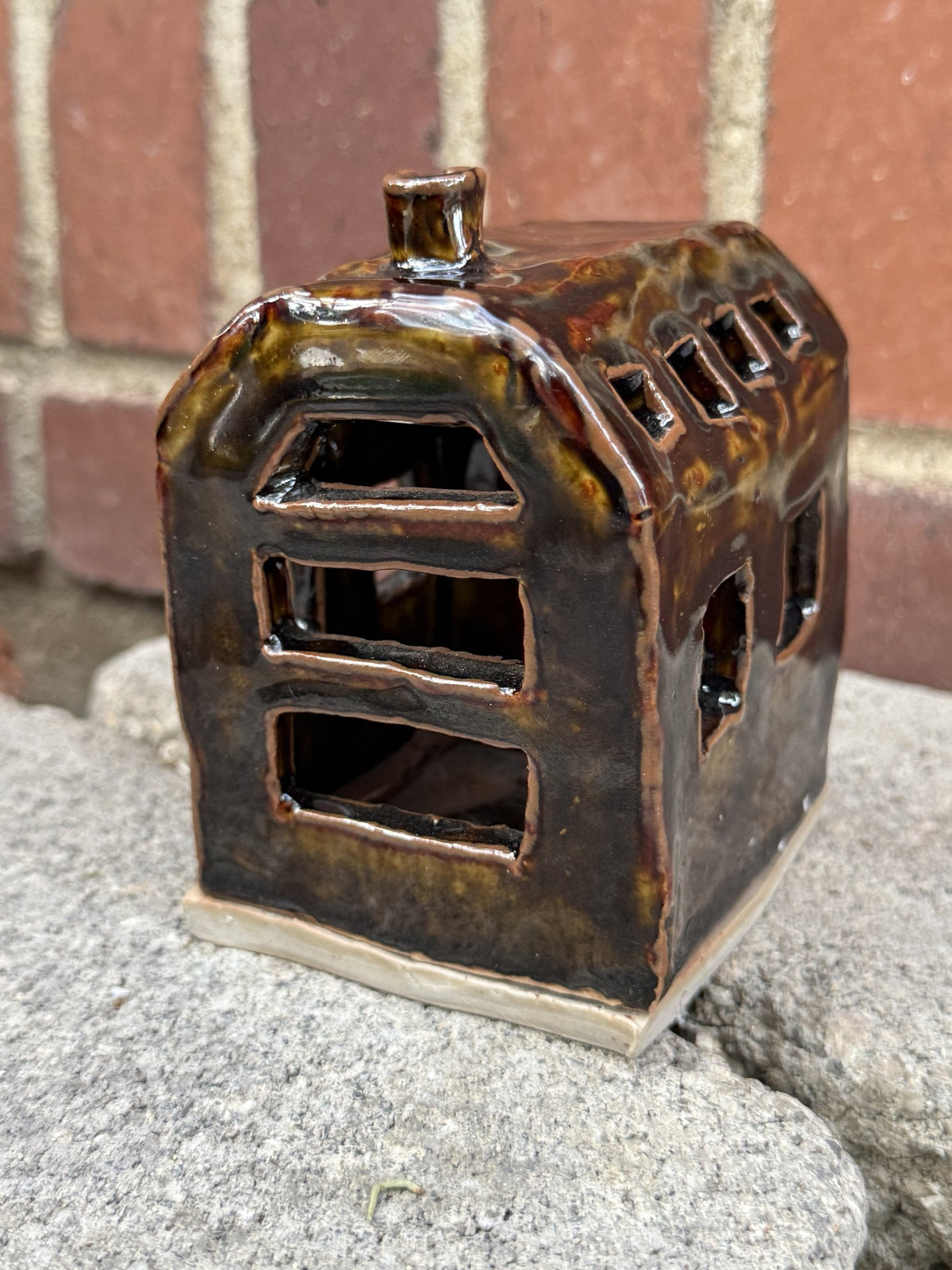 Vintage Signed Studio Pottery House Candle Lantern, c. 1965–1995