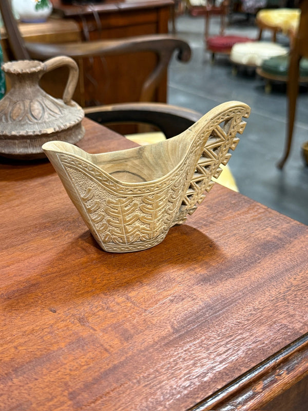 Vintage Yugoslav Chip Carved Wood Scoop, Pierced Handle, c. 1950–1991