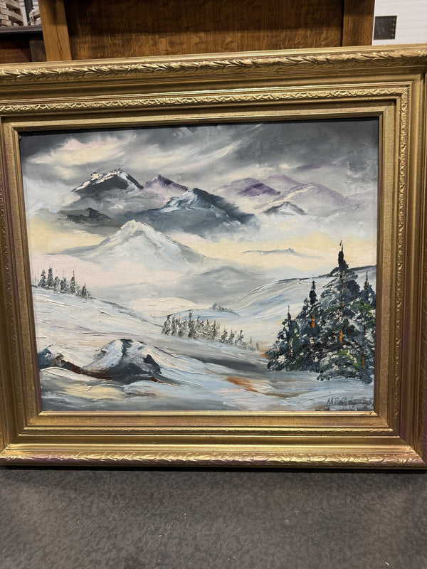 Alpine Winter Landscape, Palette Knife Impasto, Signed, c. 1960–1980