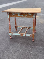 Turned Leg Side Table, Chipped Pink and Blue Paint, c. 1890–1920
