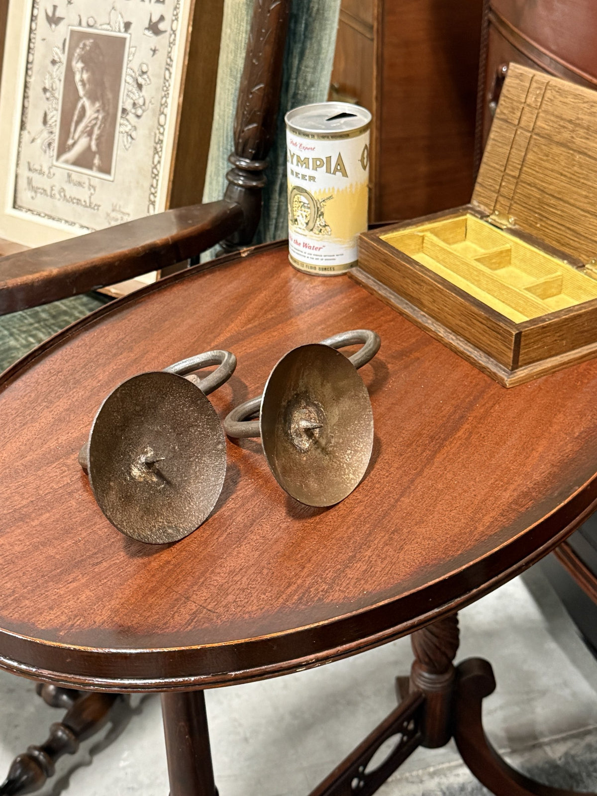Antique Forged Wrought Iron Pricket Candle Holders, Pair, c. 1870–1910