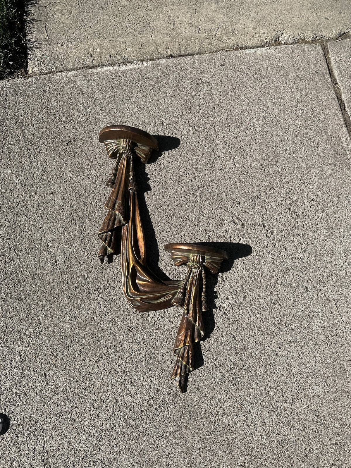 Carved Drapery and Tassel Wall Brackets, Gilt, Pair, c. 1950–1985