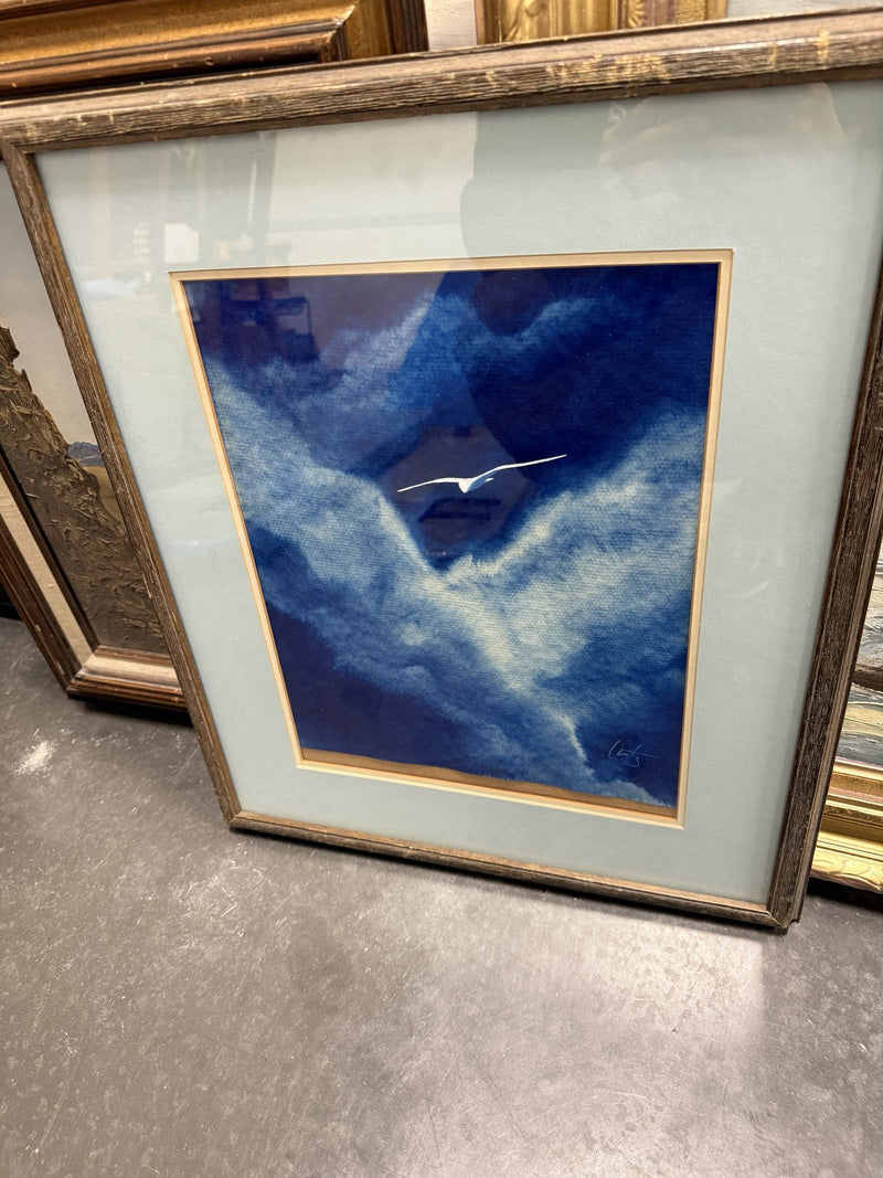 Chuck Lantz Night Flight, Gull in Cloud, Original Watercolor, Hand Signed, 1981