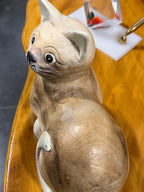 Vintage Hand Painted Ceramic Recumbent Tabby Cat Figure, c. 1950–1990
