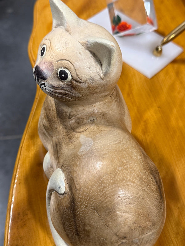 Vintage Hand Painted Ceramic Recumbent Tabby Cat Figure, c. 1950–1990