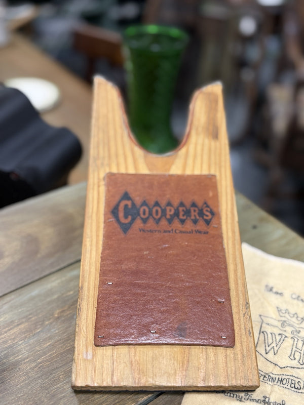 Vintage Coopers Western Wear Advertising Wood Boot Jack, c. 1940–1975