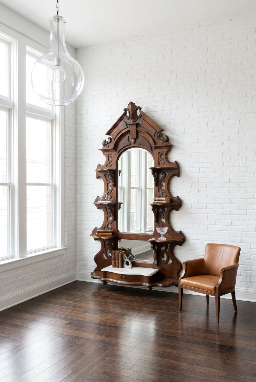 Renaissance Revival Walnut Mirrored Étagère, Marble Top, c. 1865–1880