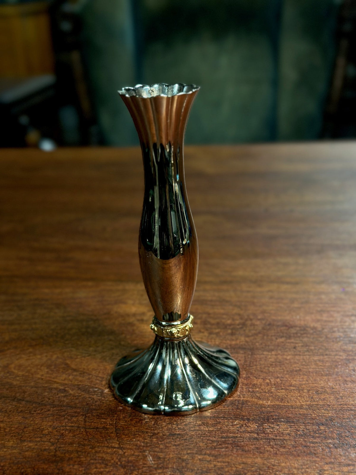 Vintage Silver Plate Fluted Bud Vase, Weighted Foot, c. 1940–1970