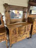 Carved Quartersawn Oak Mirror-Back Sideboard, Paw Feet, c. 1895–1910