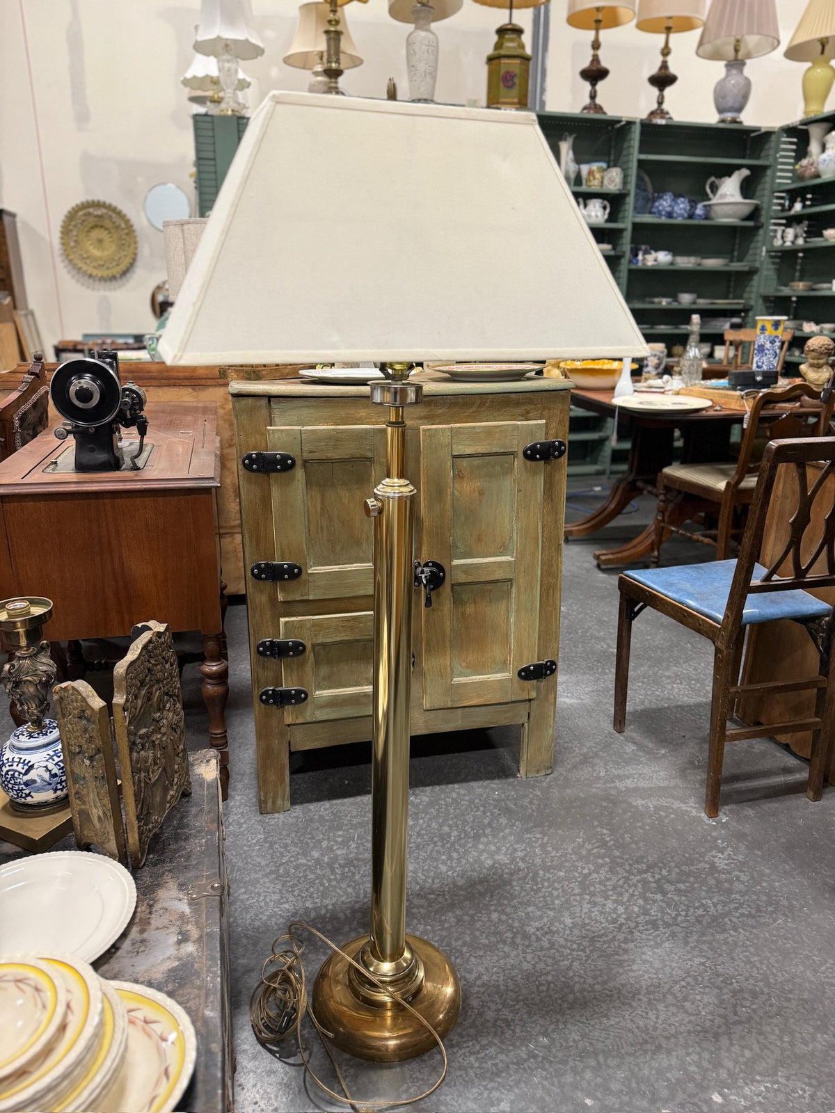 Vintage Brass Adjustable Column Floor Lamp, Domed Base, c. 1960–1985