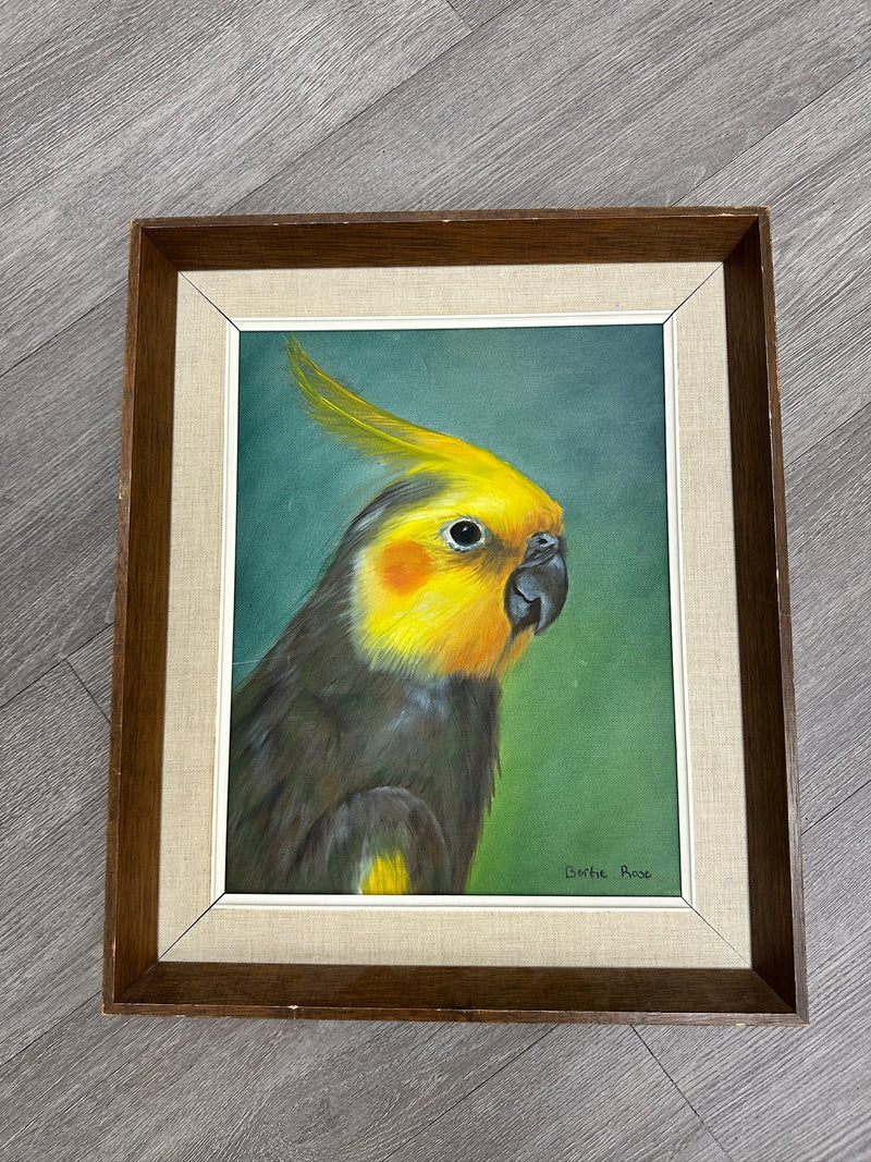 Bertie Rose Cockatiel Portrait on Canvas, Signed and Dated, 1997