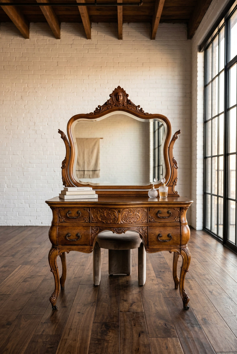 Louis XV Revival Carved Dressing Table, Cherub Mirror, c. 1890–1910